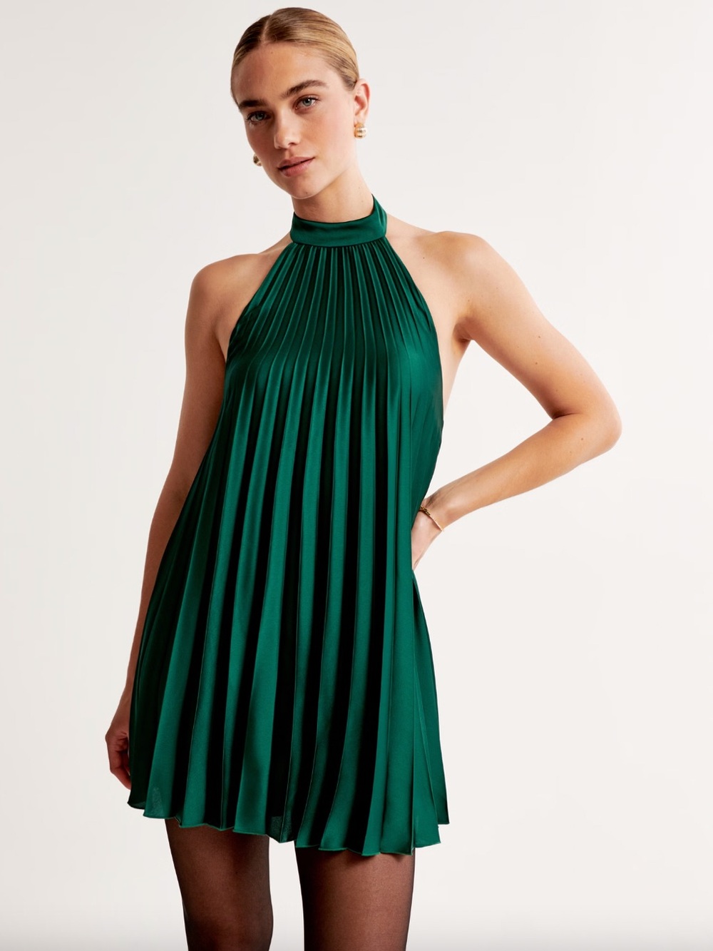 Abercrombie & Fitch Emerald Halter Pleated Mini Dress
